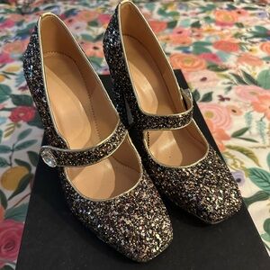 J.Crew Glittery Black Mary Jane Heels
